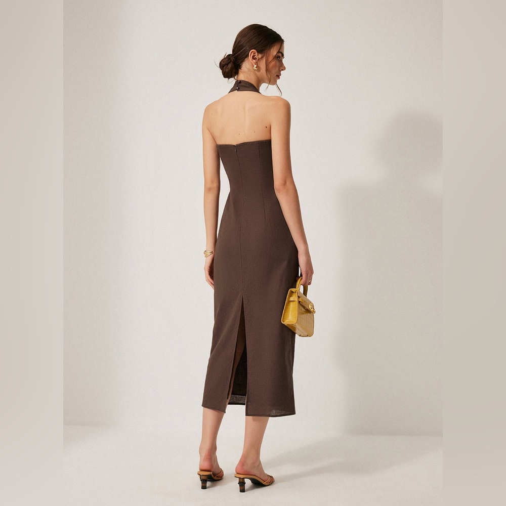 Commense Cotton & Linen Halter Backless Split Dress - Picture 2 of 5
